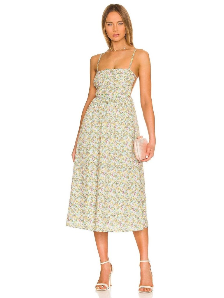 For Love & Lemons Raleigh Midi Dress Large Nwt Backless Floral Pinafore Cotton